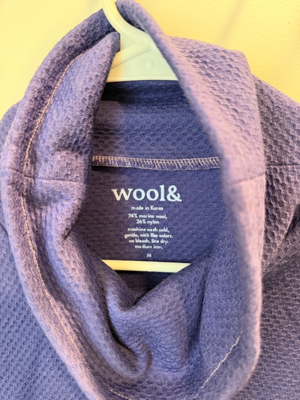 wool& cowl neck top, size M, purple with pink drawstring - Picture 3 of 4